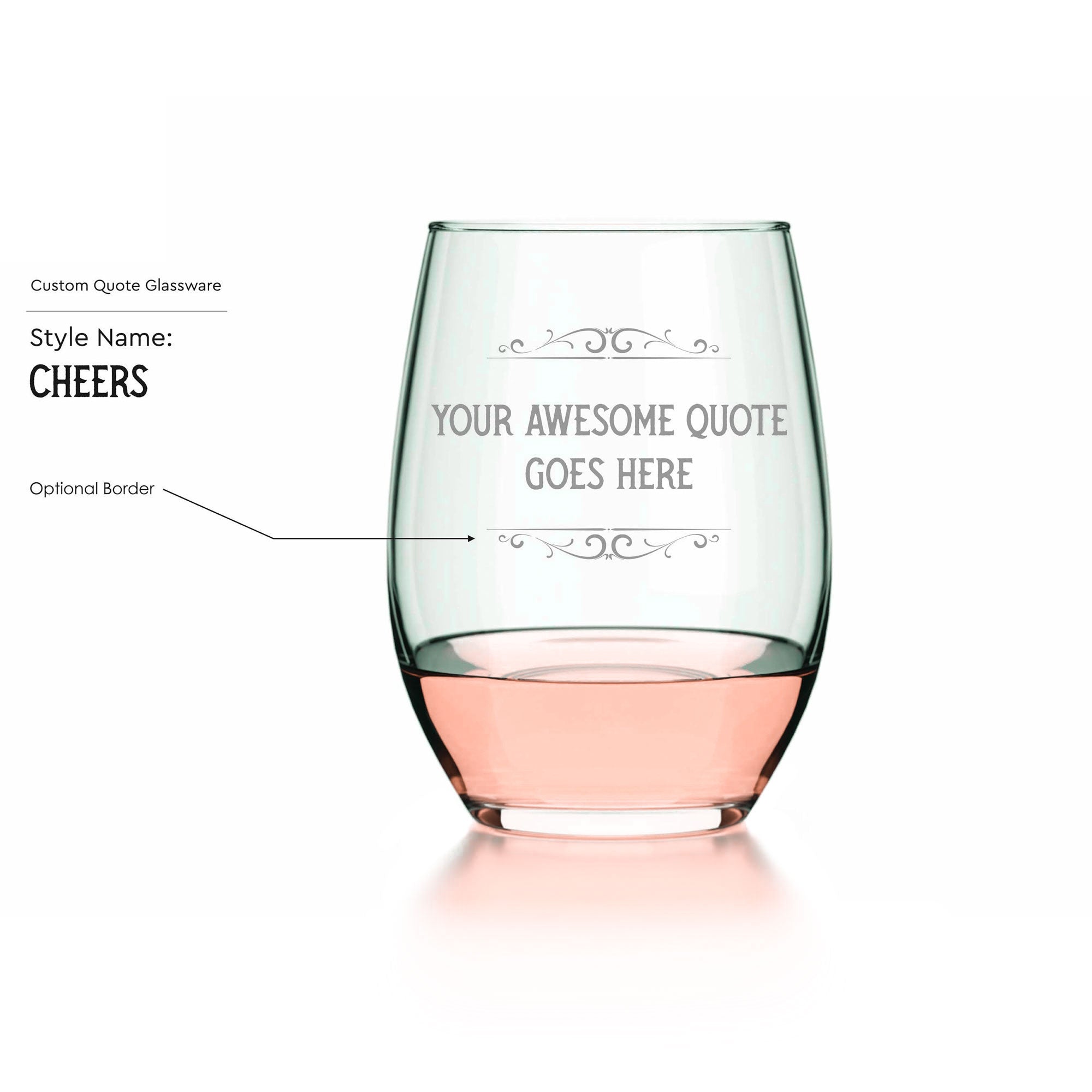 Customizable Stemless Wine Glasses with Optional Borders