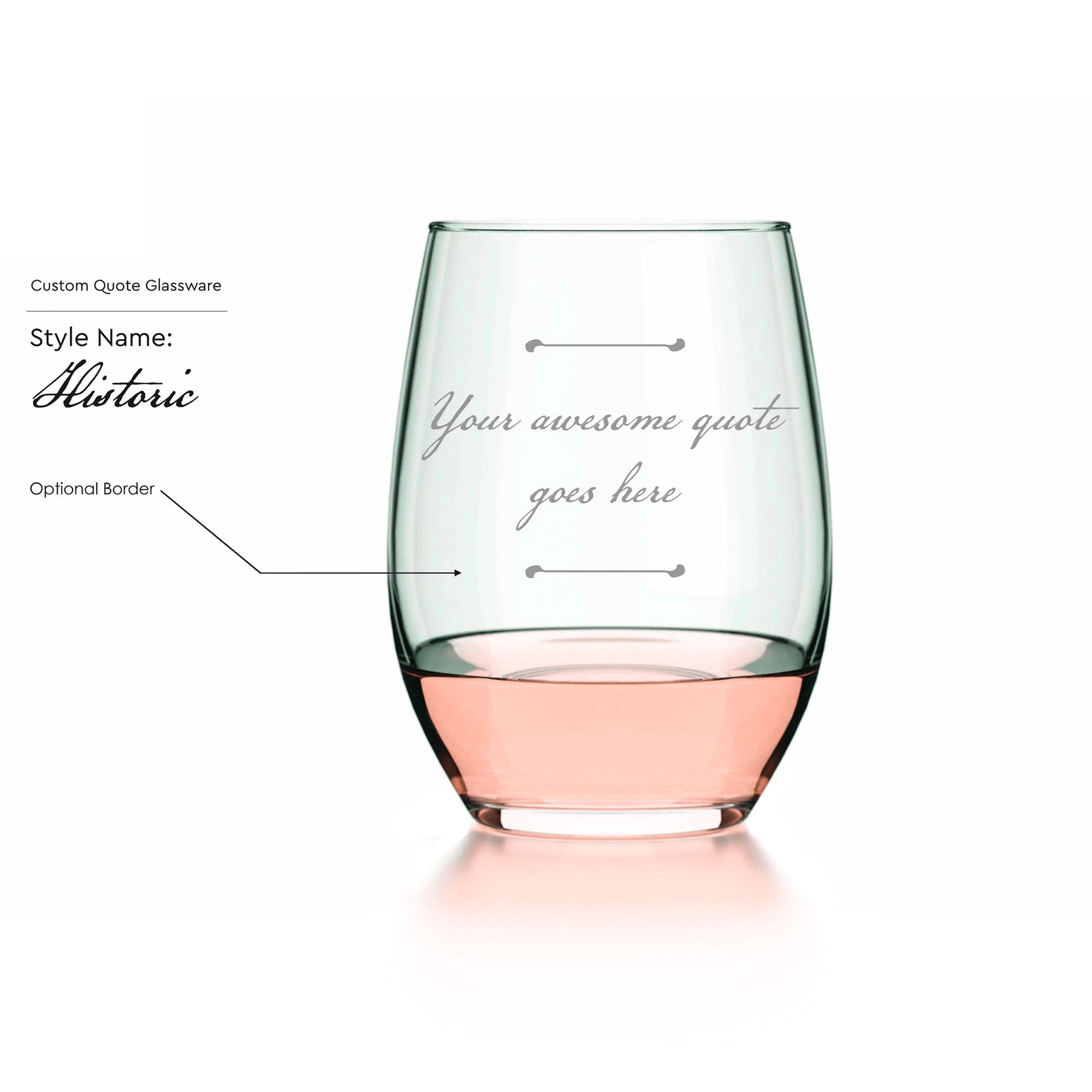Customizable Stemless Wine Glasses with Optional Borders