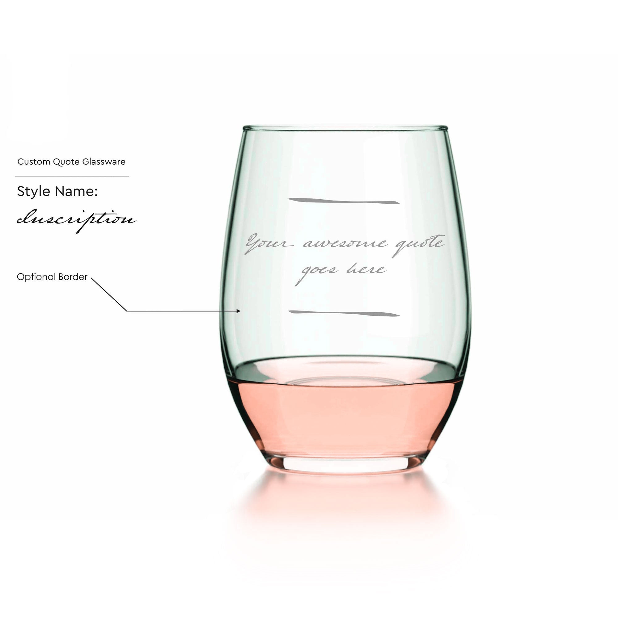 Customizable Stemless Wine Glasses with Optional Borders