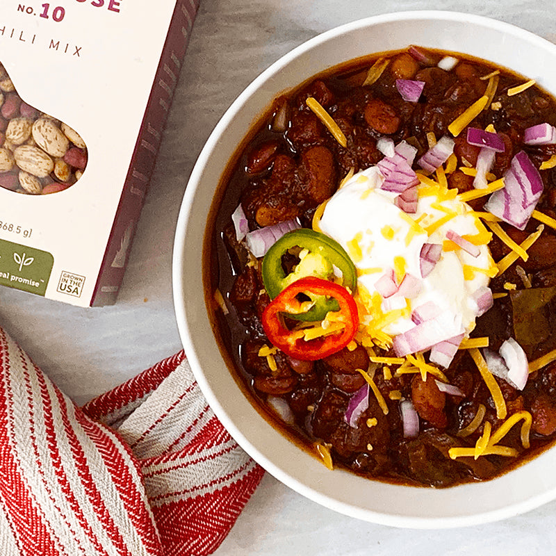 Bowl of cooked firehouse chili 