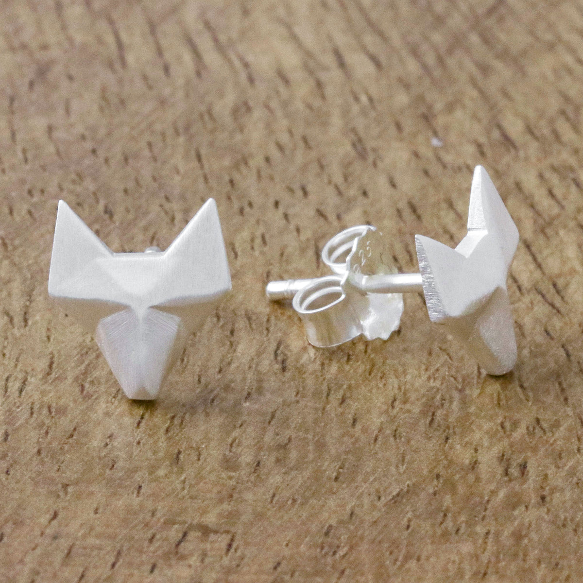 Geometric Fox Sterling Silver Stud Earrings from Thailand for Fox Lovers