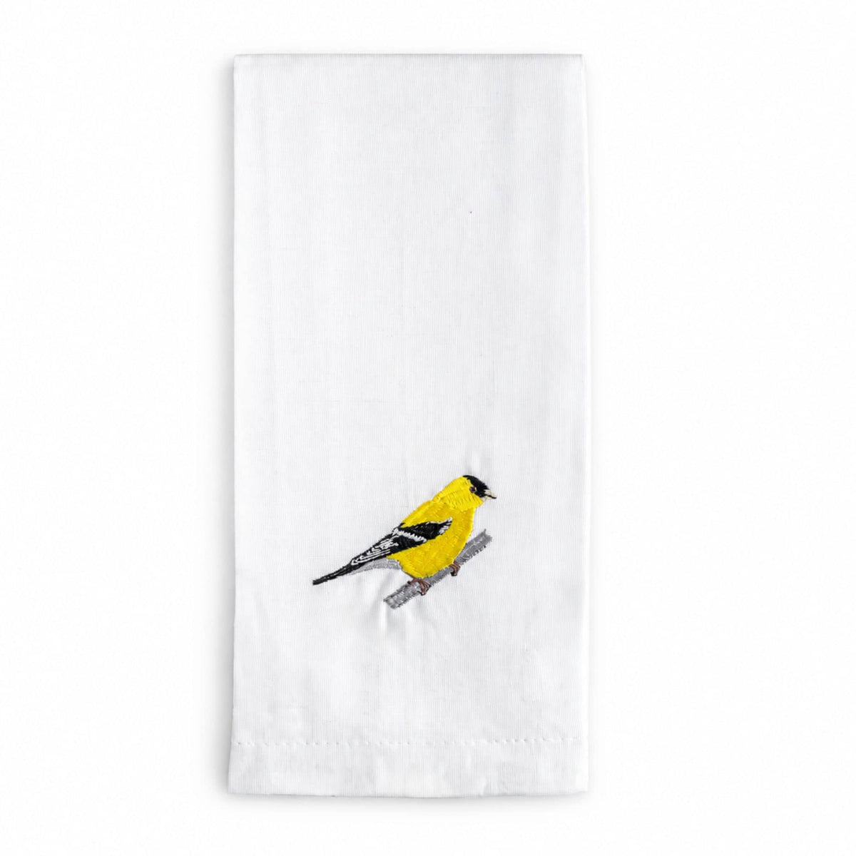 Bird Embroidered Tea Towel, Goldfinch