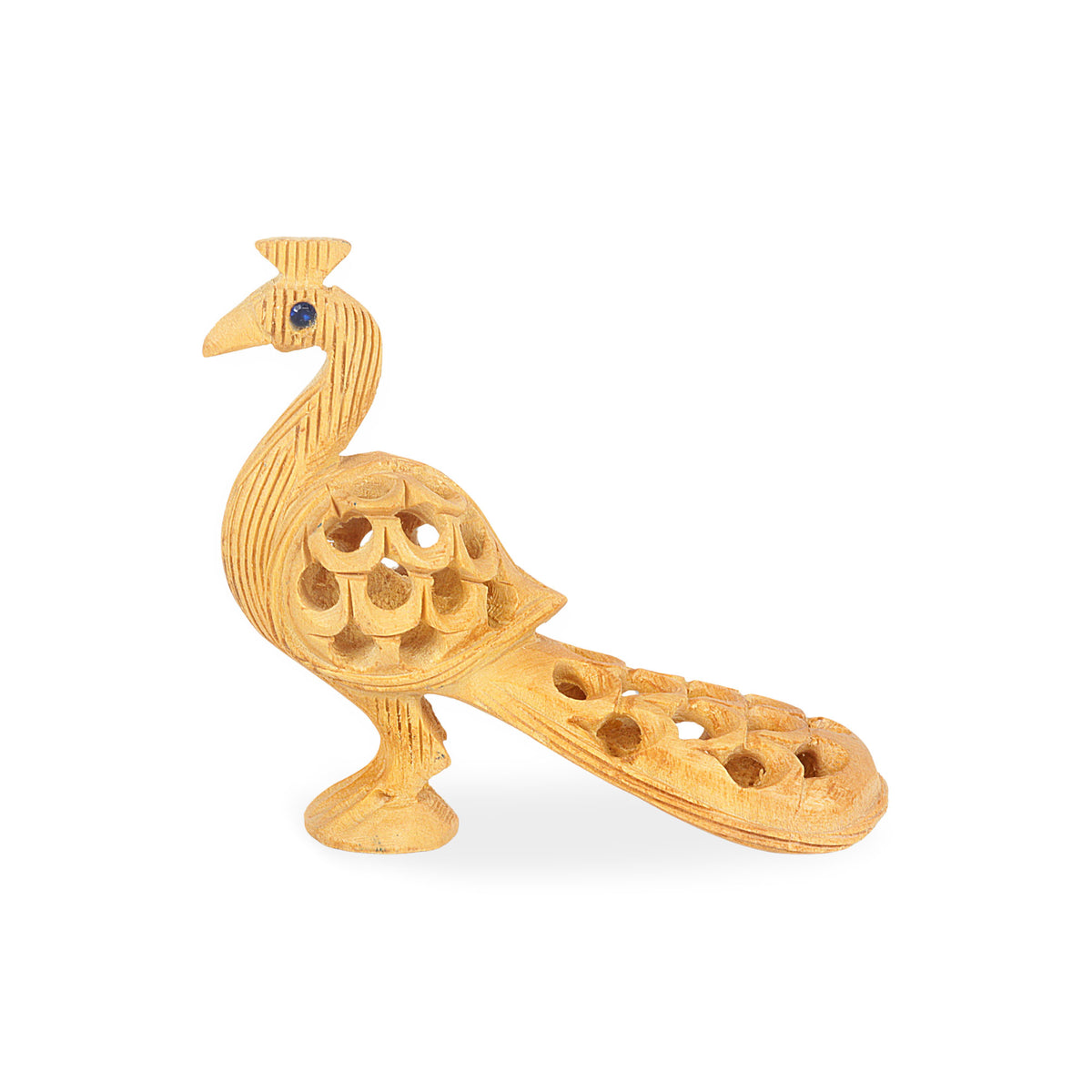 Opulent Peacock - a Hand Carved Natural Kadam Wood Sculpture from India
