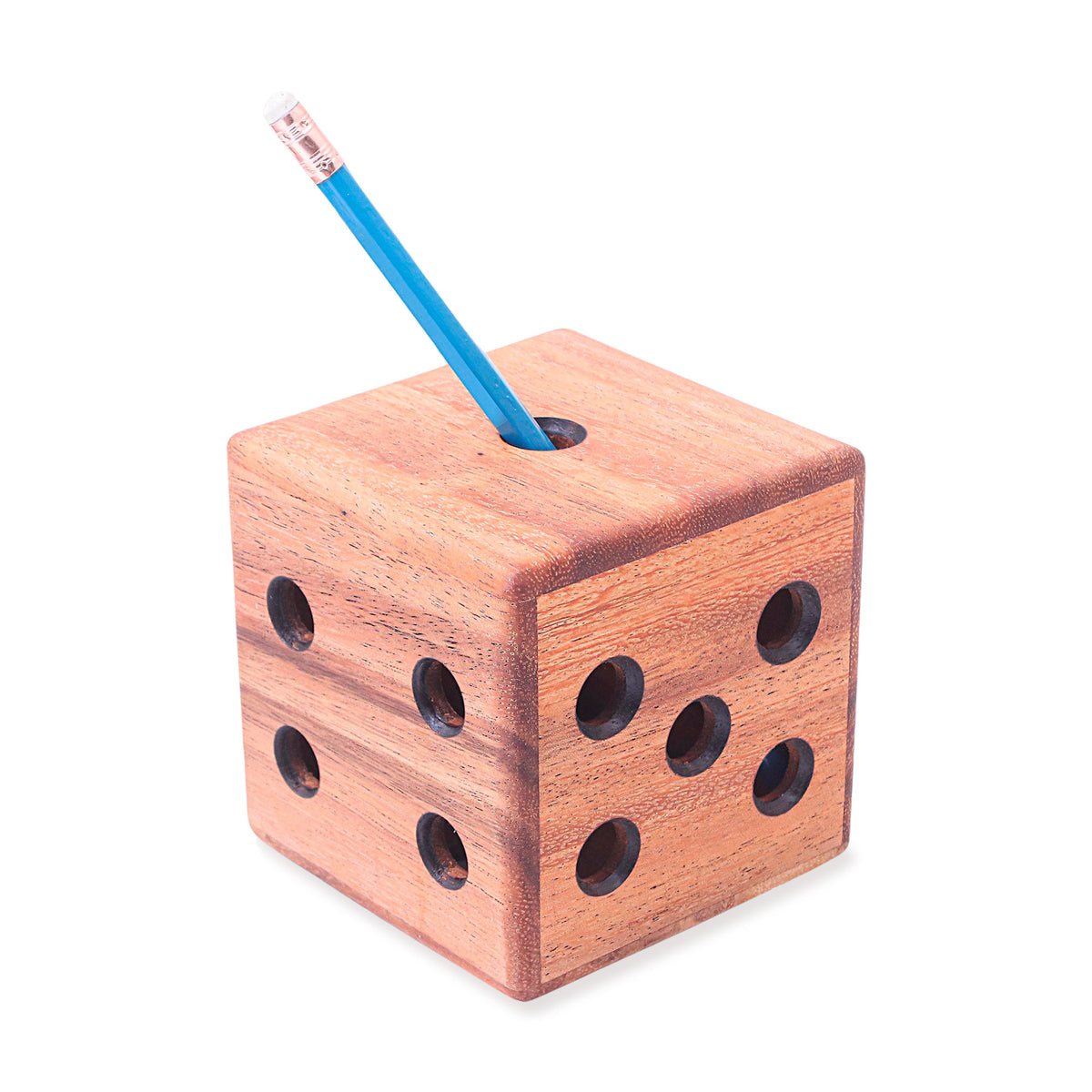 Hand Carved Raintree Wood Pen Holder from Thailand