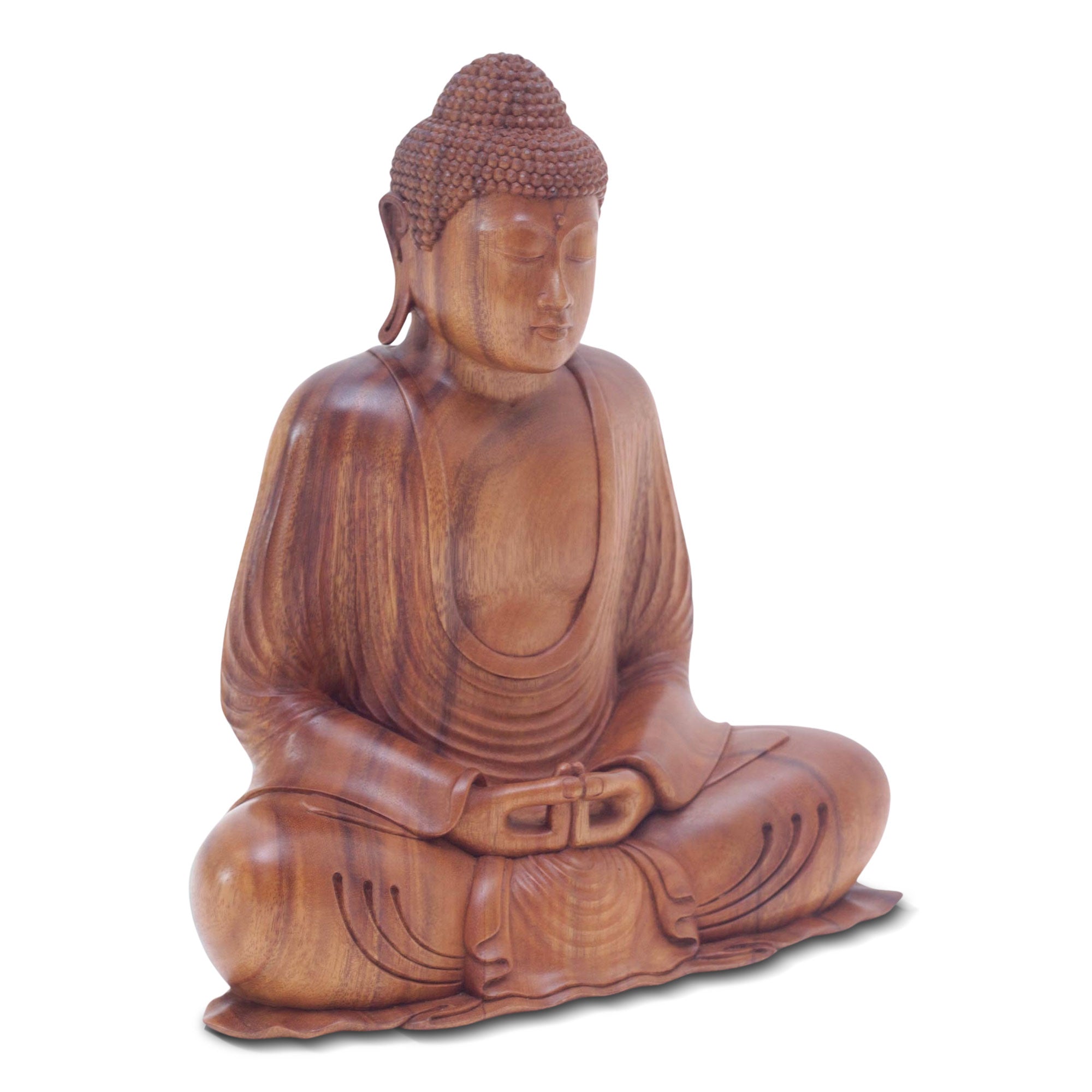 Dhyana Mudra - Hand-Carved Suar Wood Buddha Sculpture with Mudra Gesture