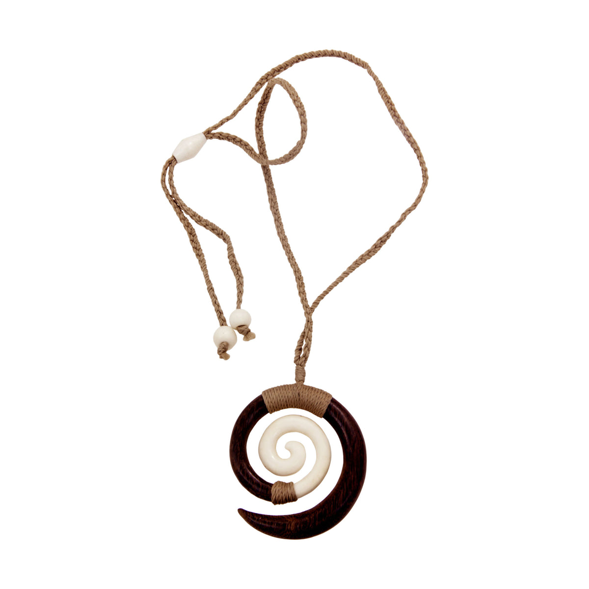 Hand Carved Wood and Bone Macrame Necklace - Hypnotic Borneo