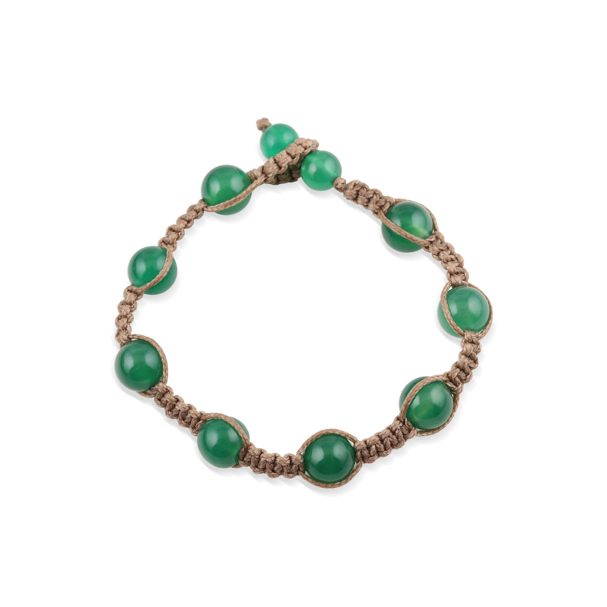 Green Planets - a Hand-Knotted Green Onyx Macrame Bracelet from India