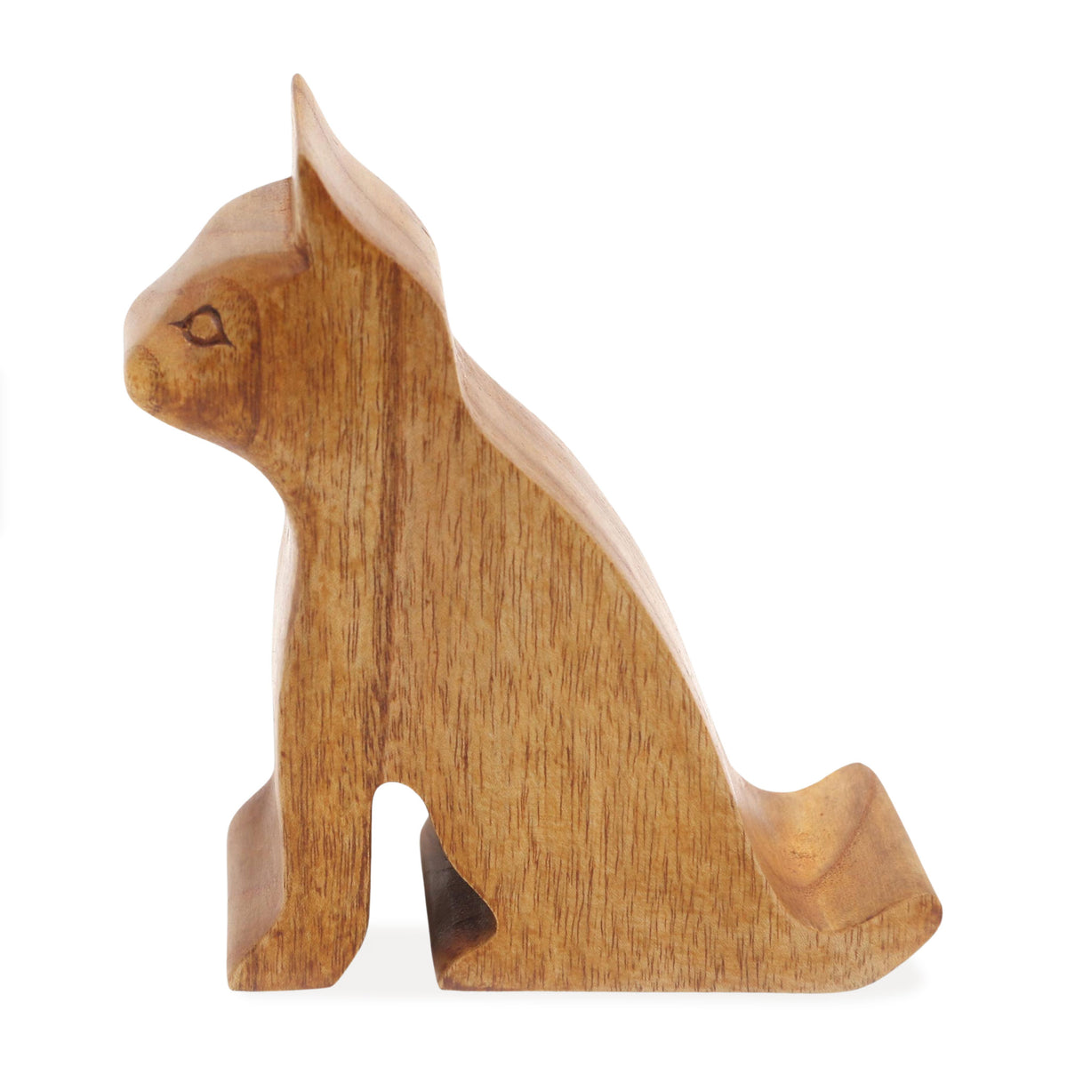 Handcrafted by Indonesian Artisans - Hand Made Jempinis Wood Cat Phone Stand - Dialing Cat