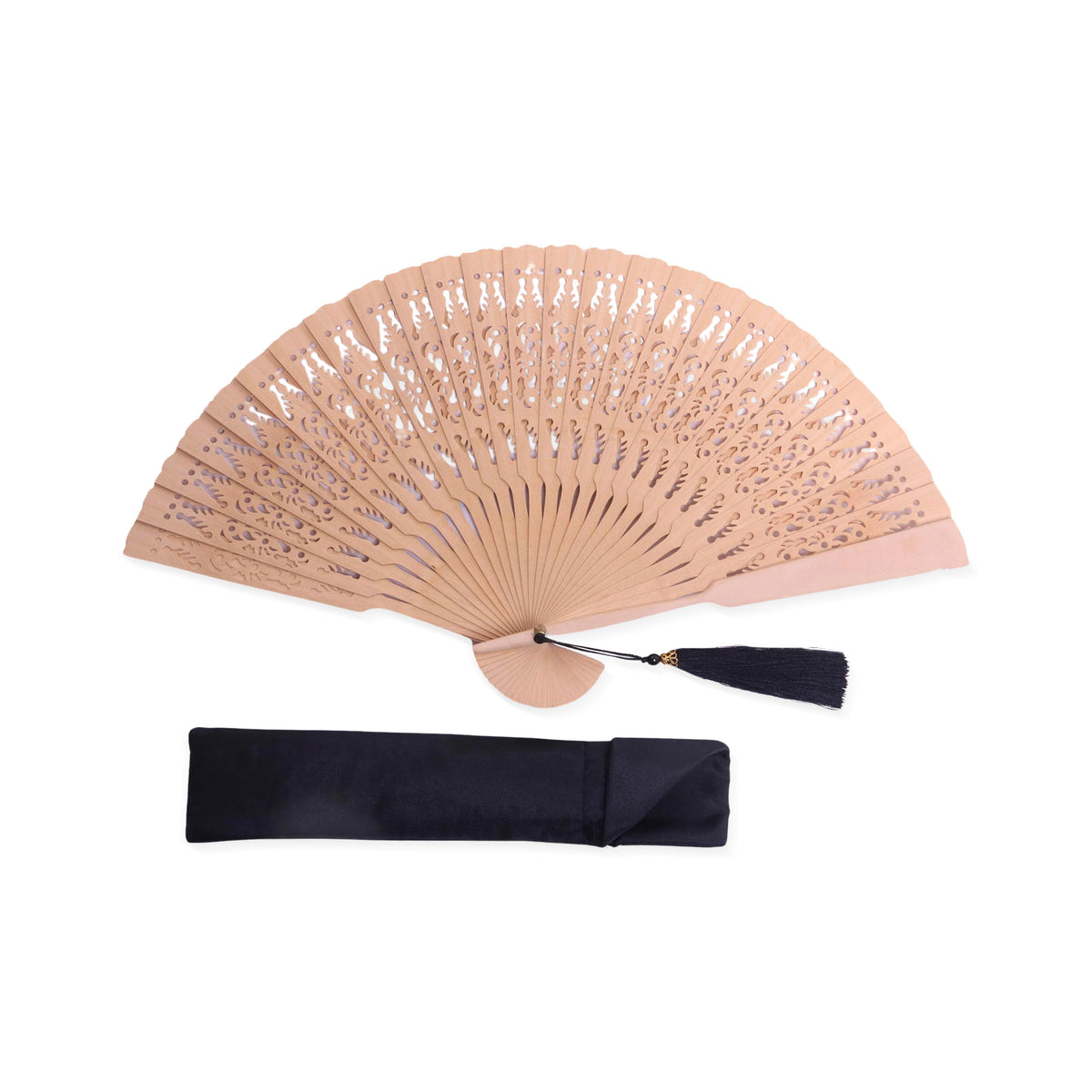 Serenity Bloom - Hand Made Wood Fan in Natural with Pouch from Indonesia