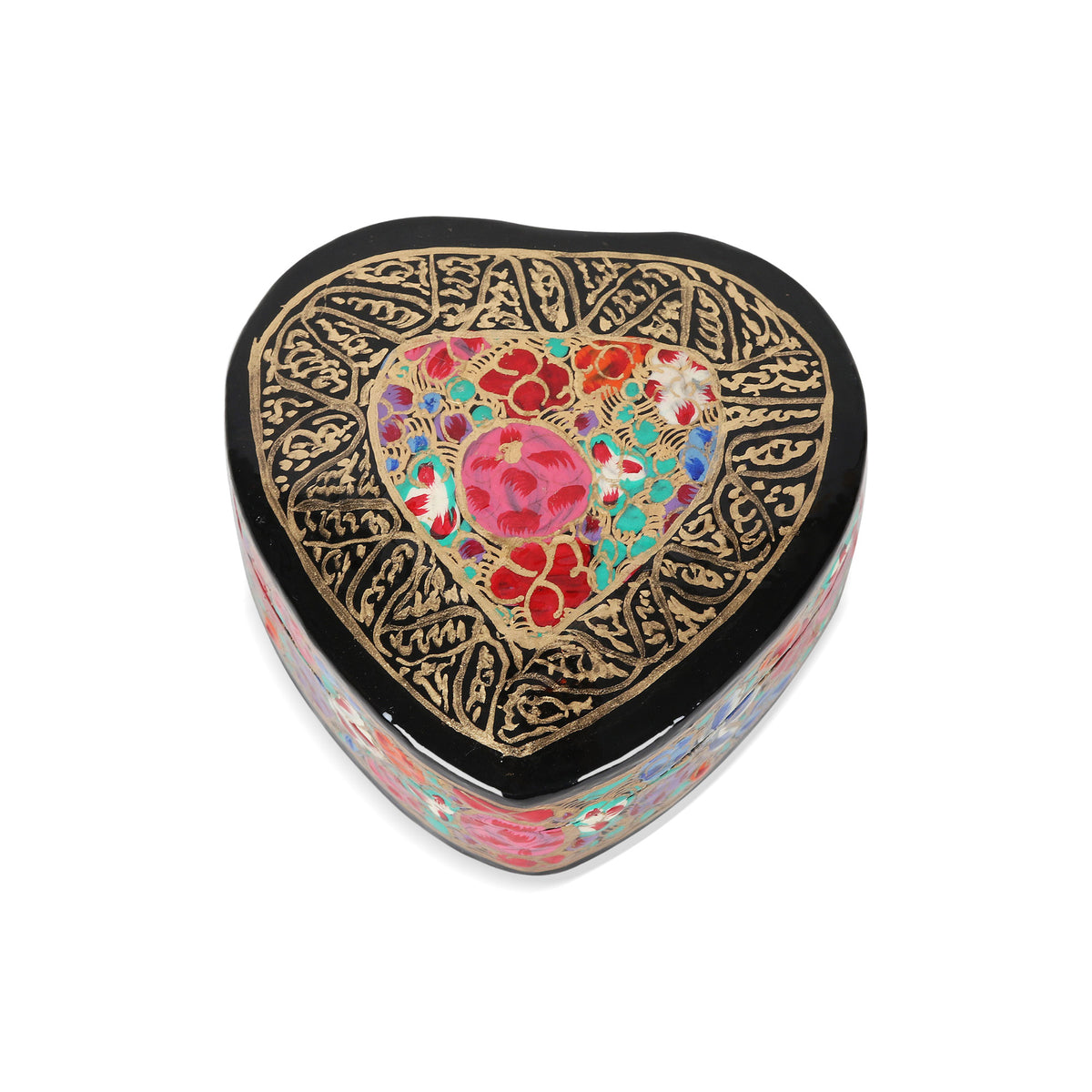 Love of Flowers - a Hand-Painted Floral and Metallic Gold Heart Decorative Box