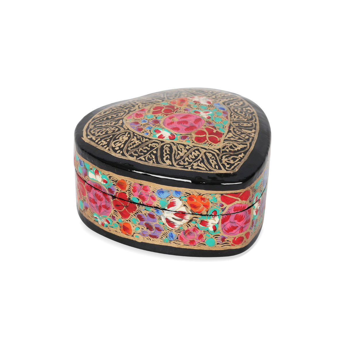 Love of Flowers - a Hand-Painted Floral and Metallic Gold Heart Decorative Box
