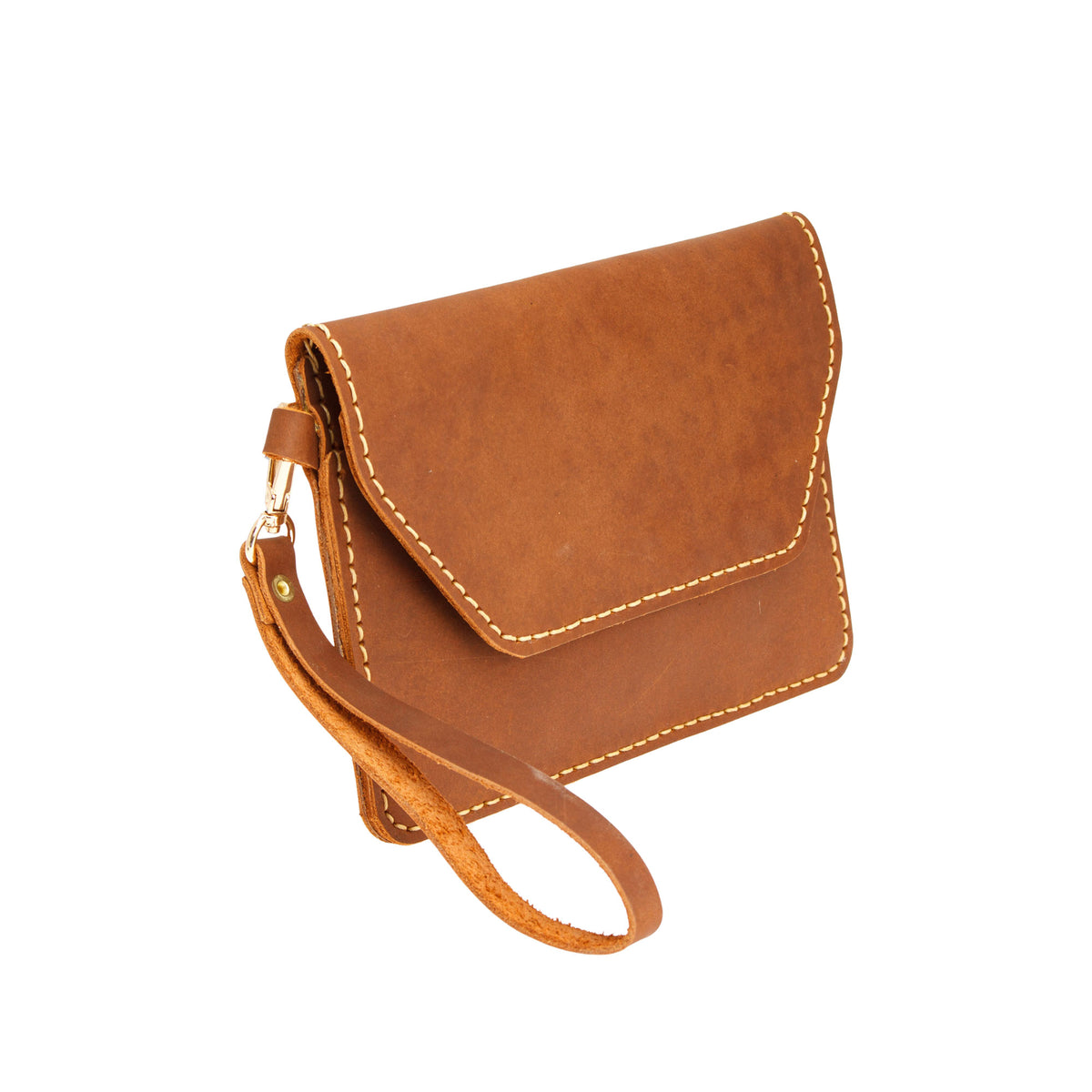 Sophisticated Chestnut - Handcrafted Minimalist Chestnut Leather Wristlet