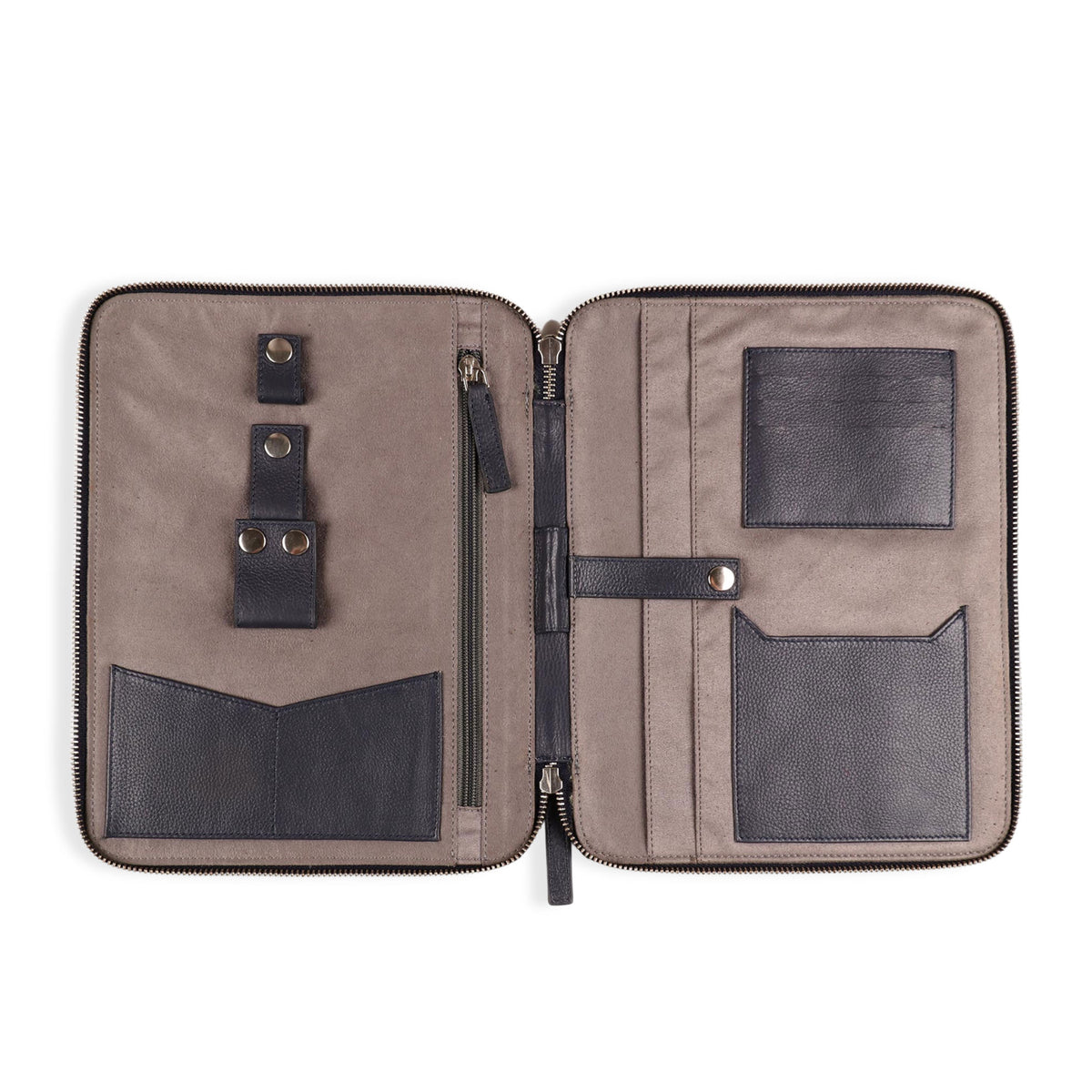 Open Look at the Handcrafted Navy Blue Leather Traveling Office Case
