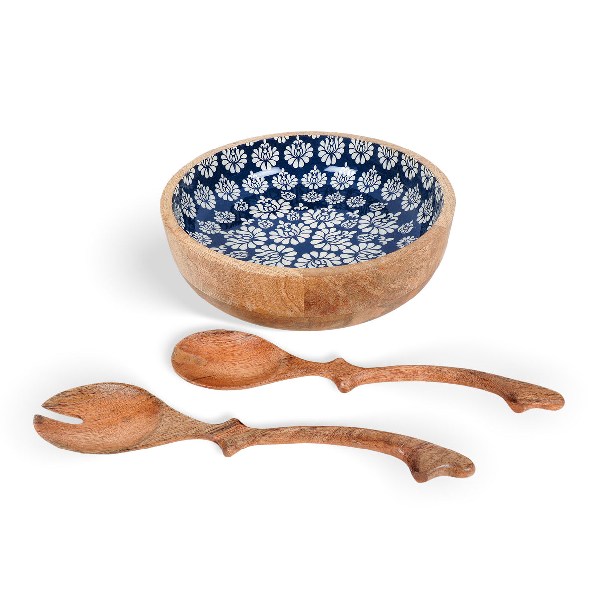 Set of Handcrafted Wooden Salad Bowl with Servers
