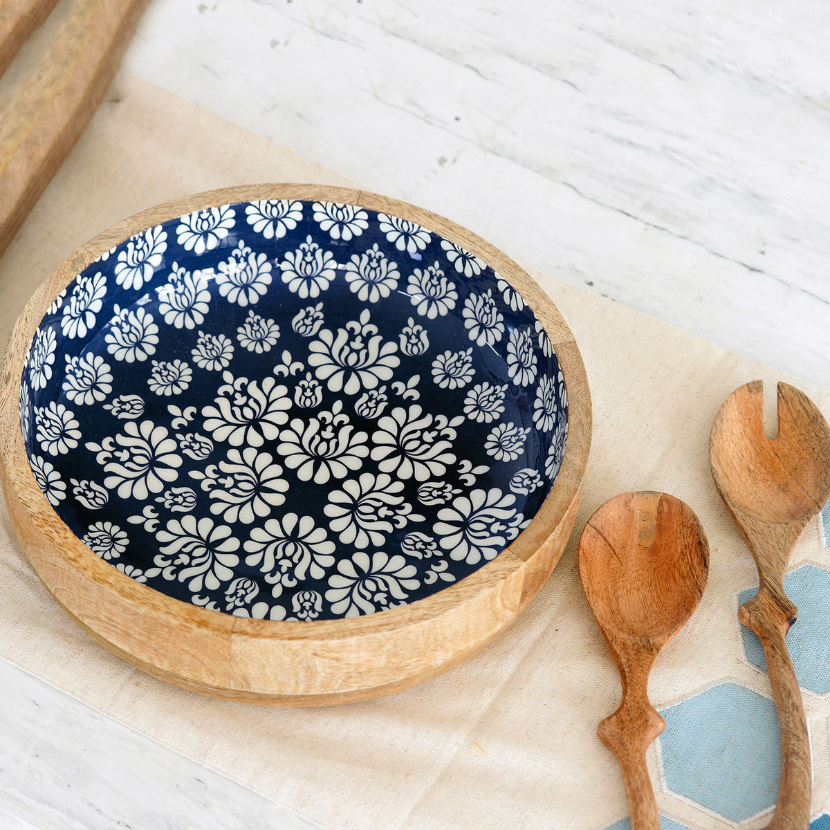 Set of Handcrafted Wooden Salad Bowl with Servers