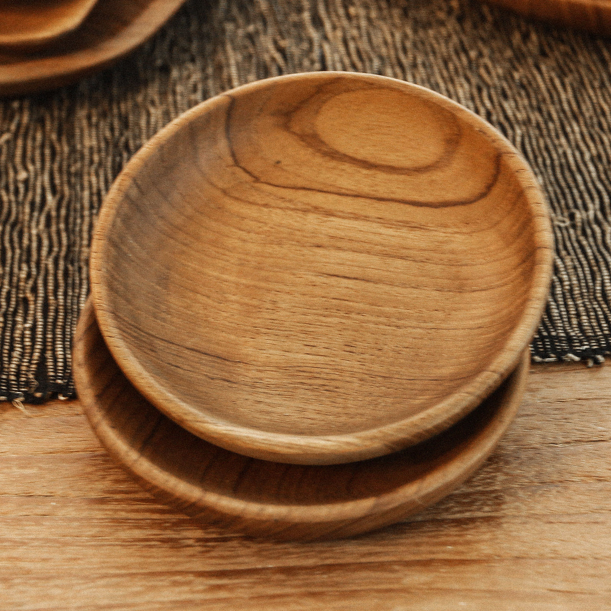 A Pair of Handmade Teak Wood Snack Bowls from Bali