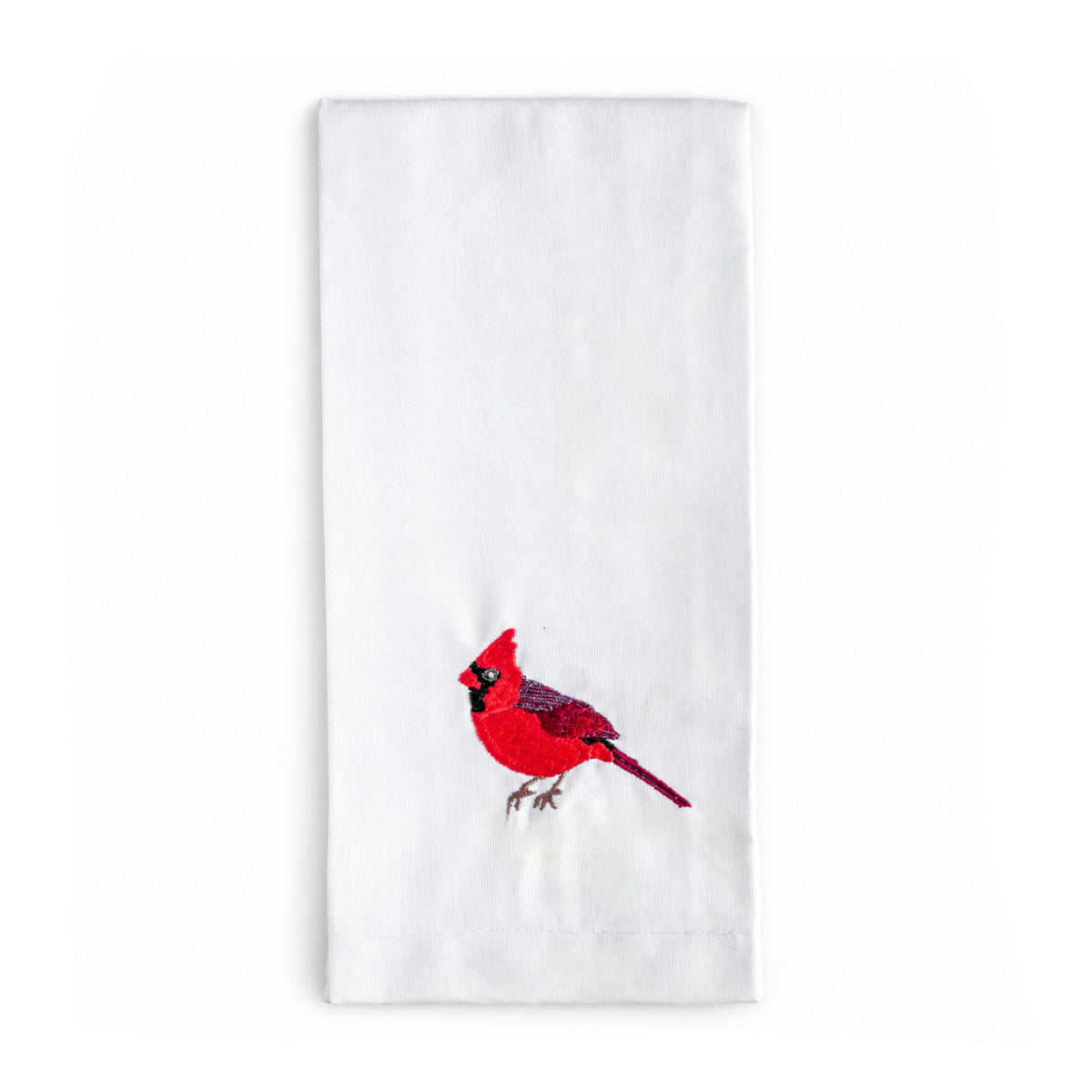 Bird Embroidered Tea Towel, Cardinal