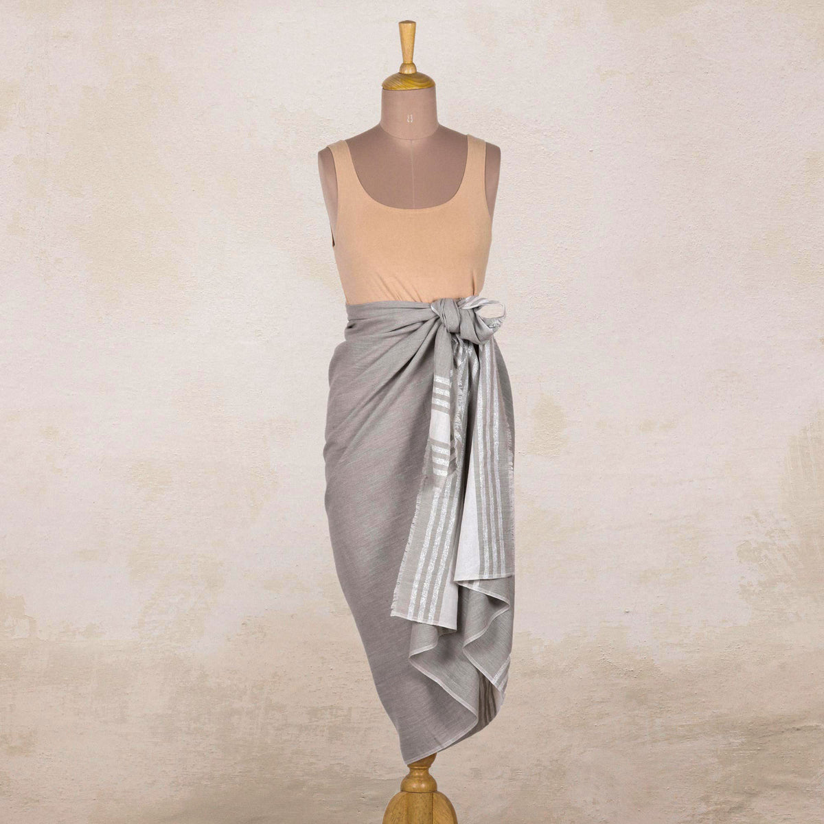 Stylish Stripes in Sage - Handwoven Striped Cotton Blend Sarong in Sage from India