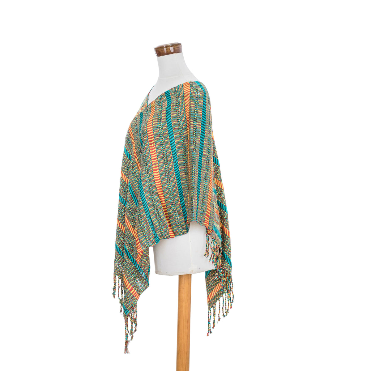 Beach Stripes - Handwoven Striped Cotton Poncho from Guatemala