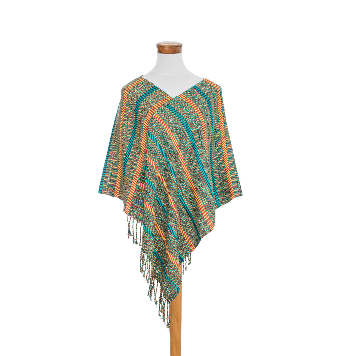 Beach Stripes - Handwoven Striped Cotton Poncho from Guatemala