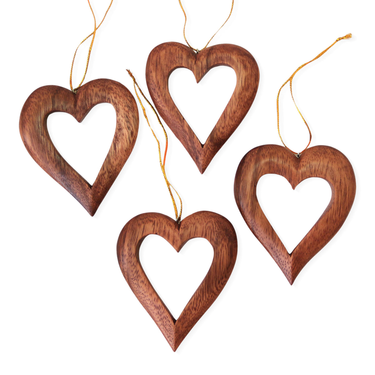 Heart Grain - Heart-Shaped Suar Wood Ornaments from Bali (Set of 4)