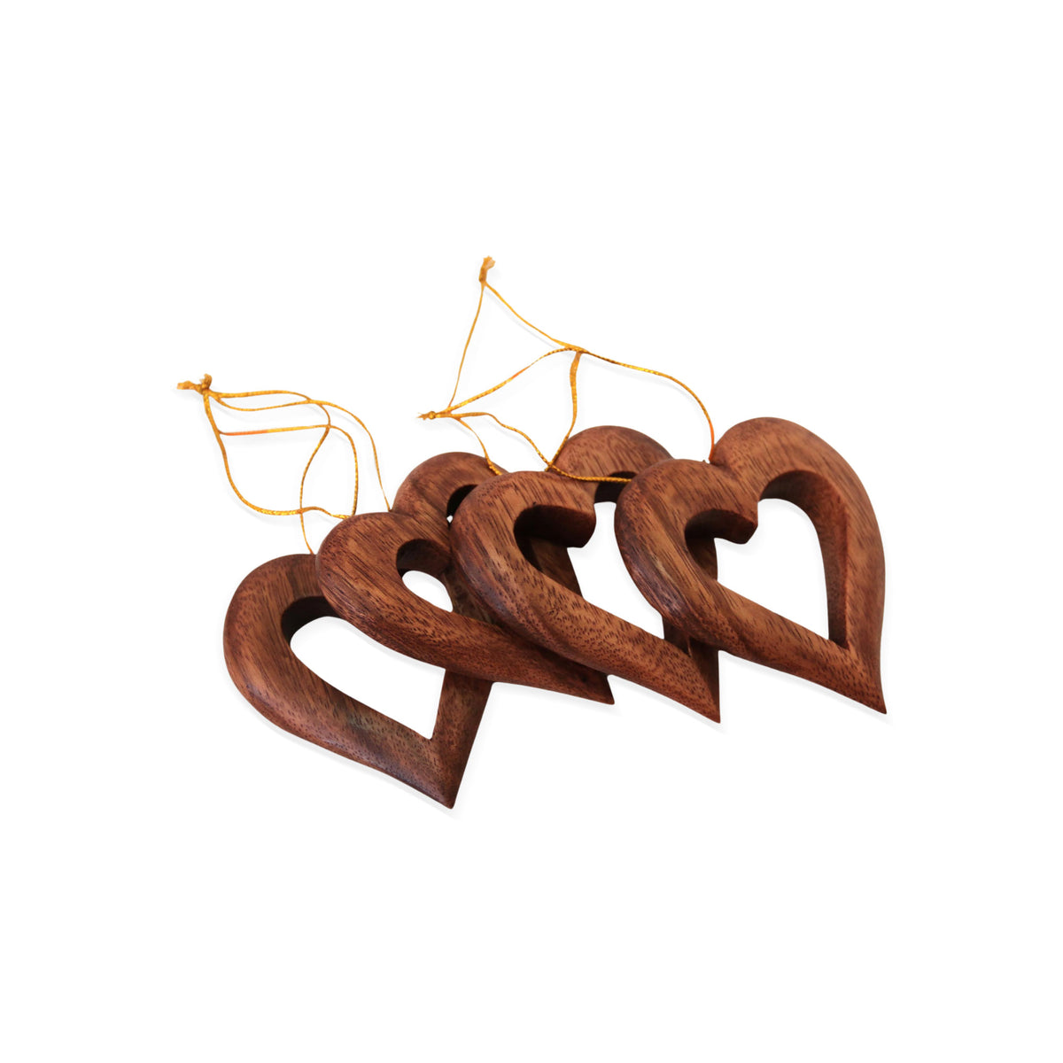 Heart Grain - Heart-Shaped Suar Wood Ornaments from Bali (Set of 4)