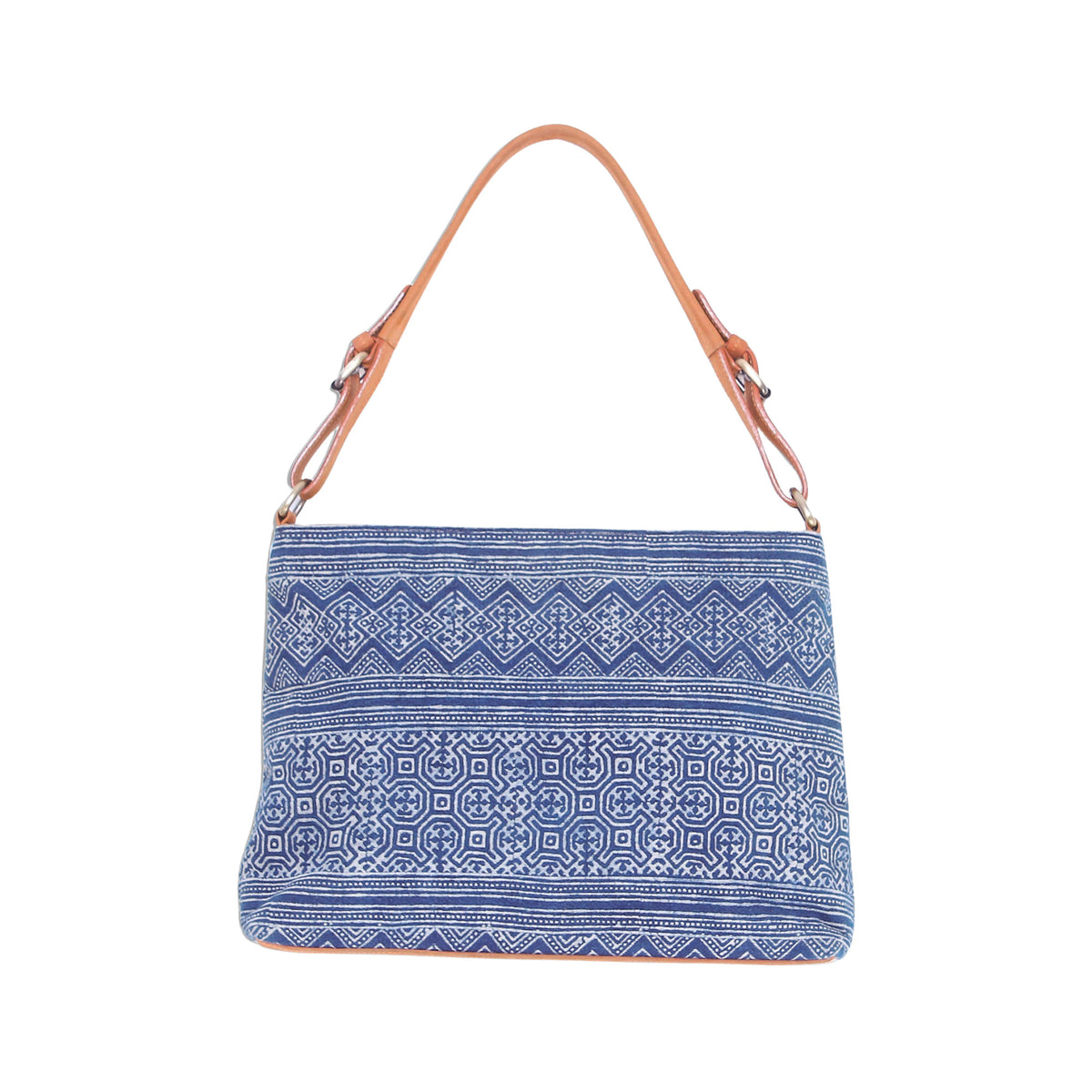 Hmong Hill Tribe Indigo Cotton Batik Handbag with Leather - Hmong Glyphs