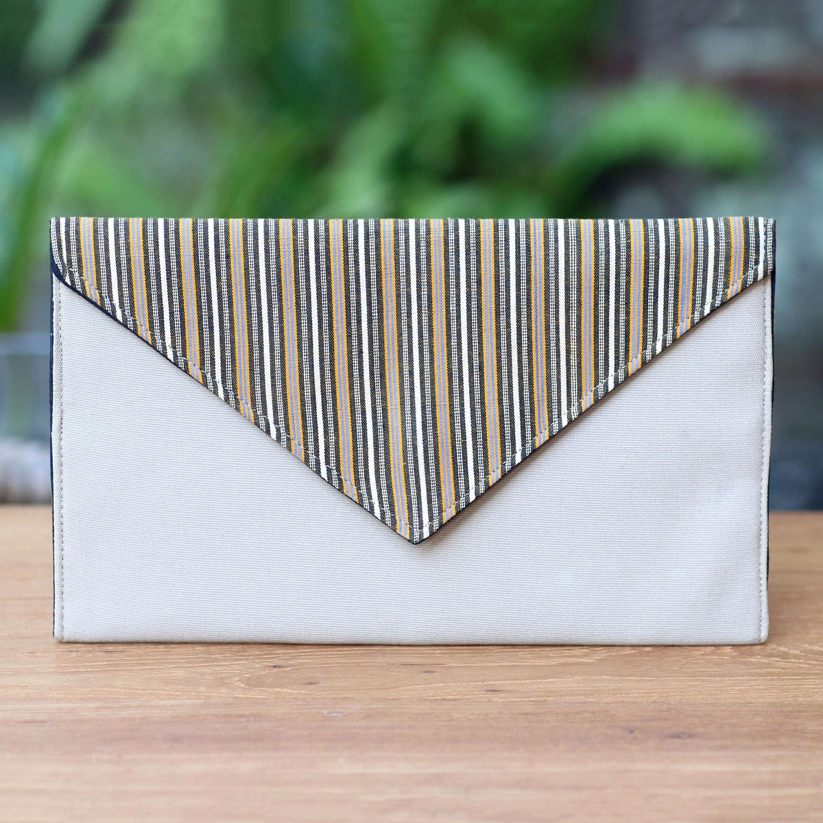 Khaki and Orange Cotton Wristlet Clutch with Interior Pocket - Lurik Amplop Khaki