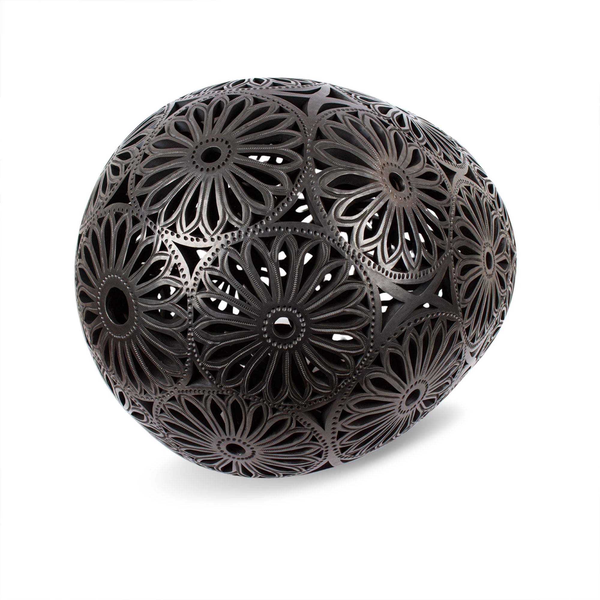 Floral Egg - Large Oaxaca Black Pottery Floral Egg Shaped Sculpture