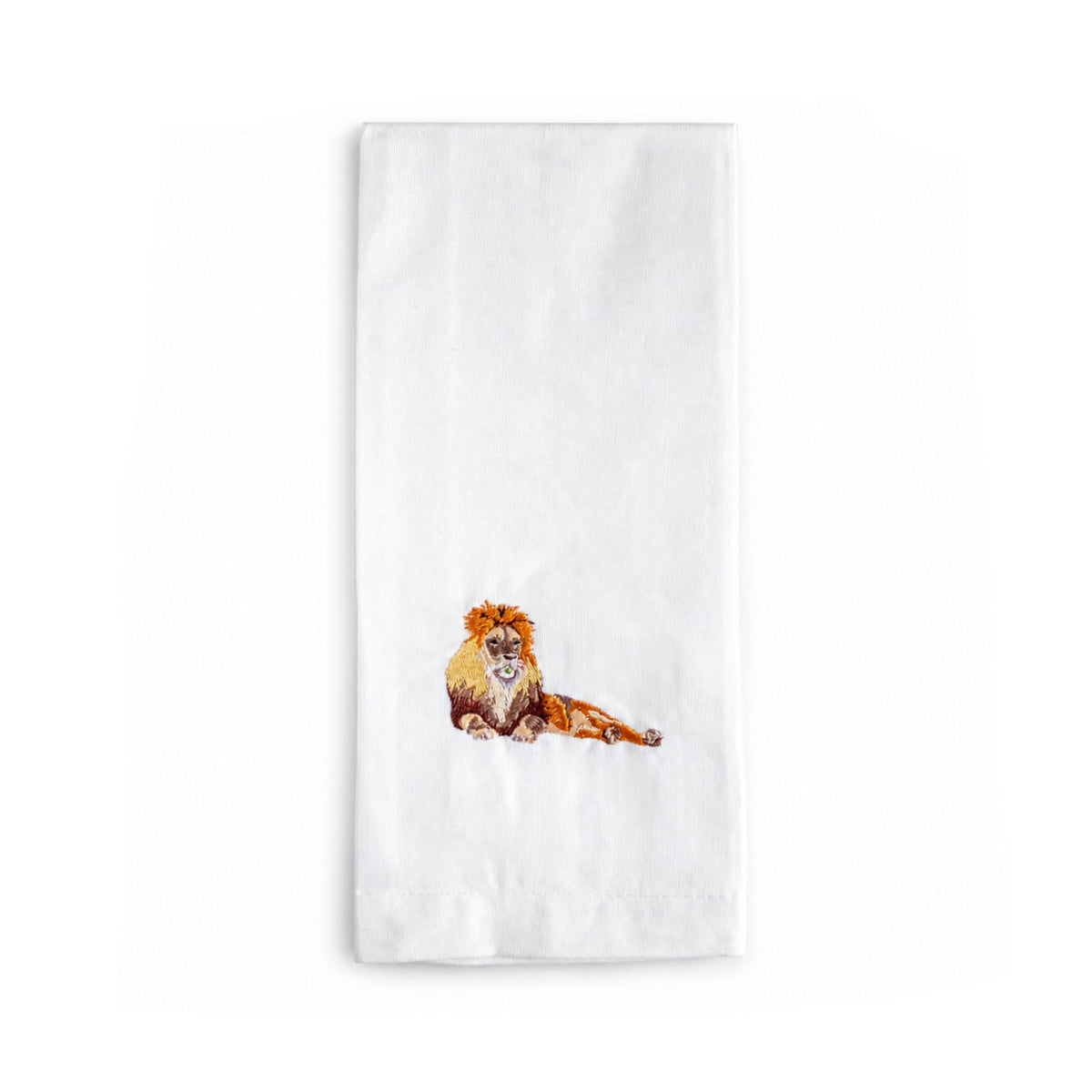 African Wildlife Embroidered Tea Towel, Lion