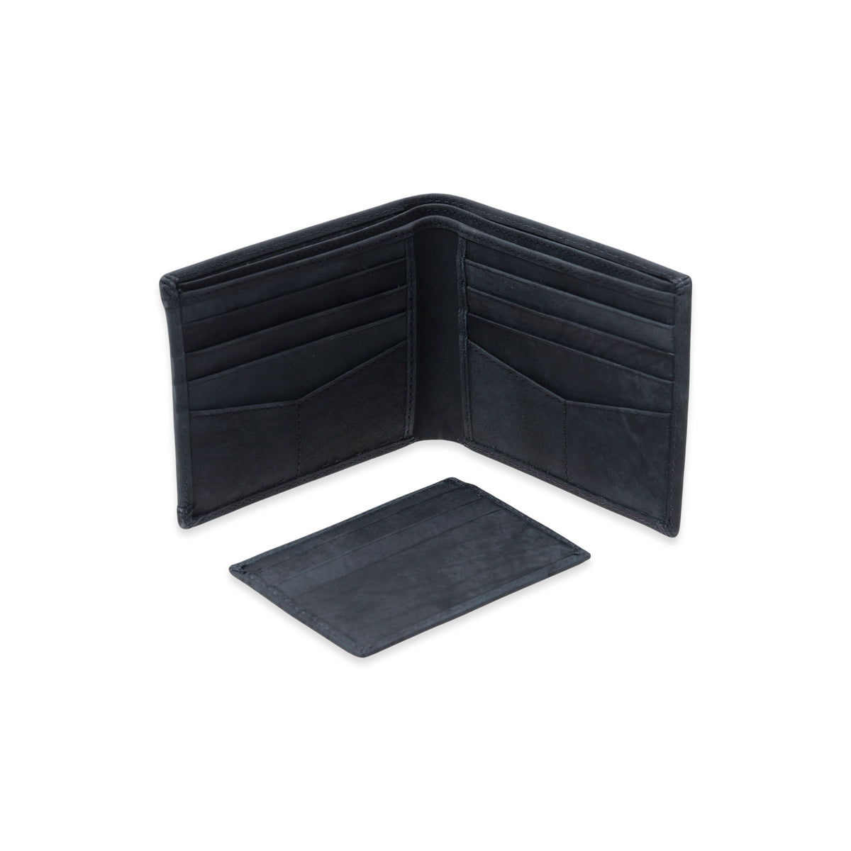 Modern Essentials in Black - Men's Black Leather Bi-Fold Wallet with Removable ID Holder