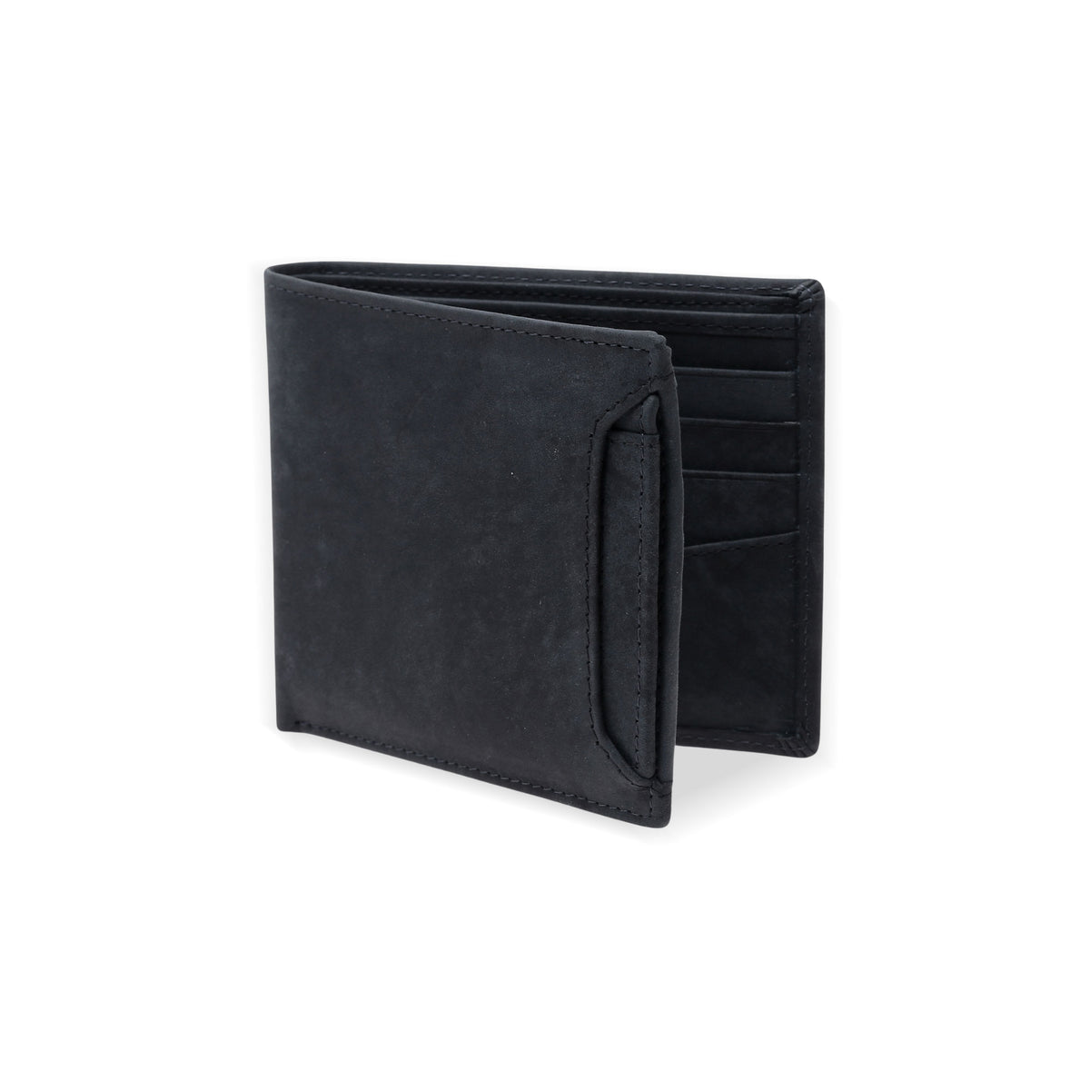 Modern Essentials in Black - Men's Black Leather Bi-Fold Wallet with Removable ID Holder