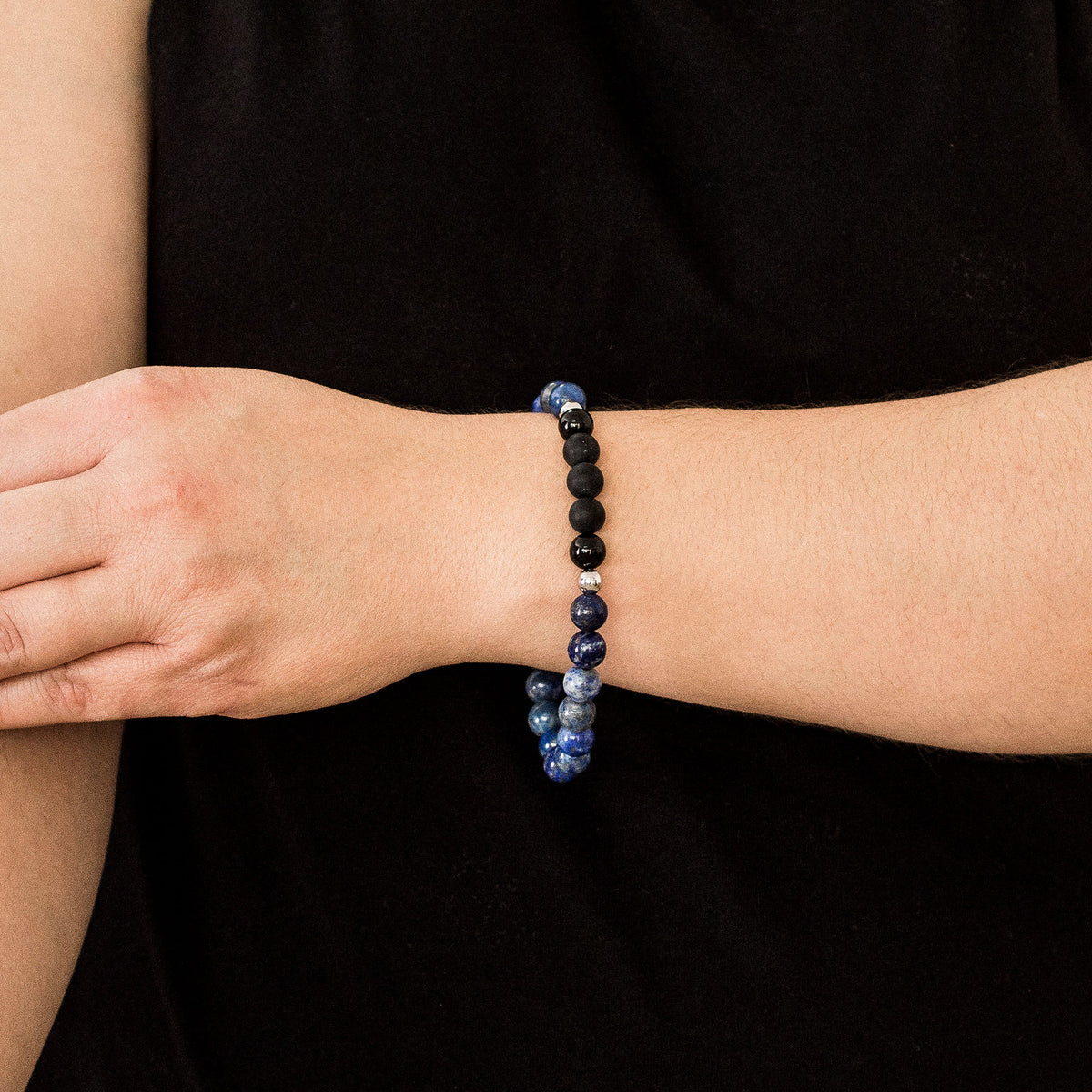Captivating Bracelet for Men - Men's Lapis Lazuli and Agate Beaded Stretch Bracelet