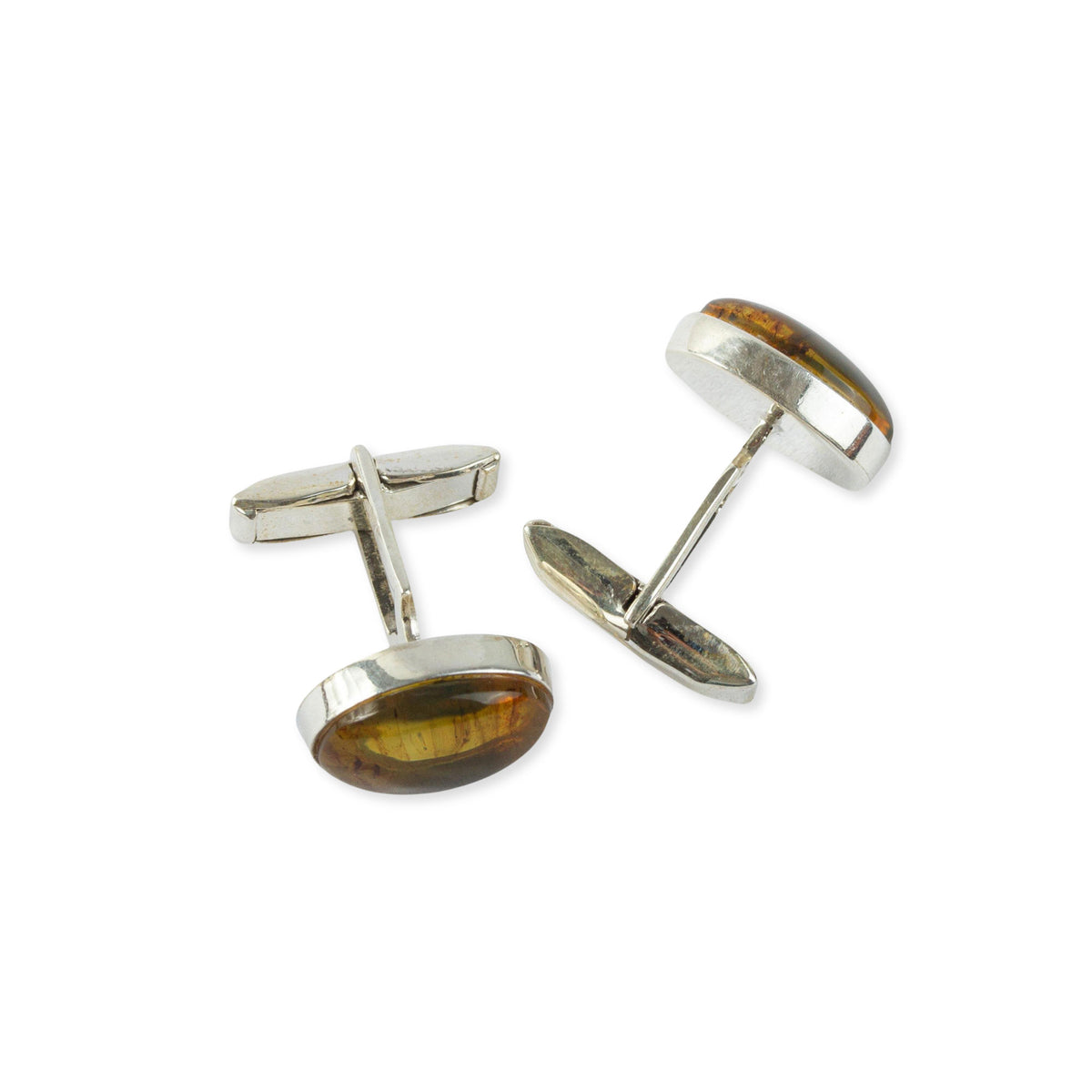 Amber Harmony - Men's Sterling Silver and Amber Oval Cufflinks