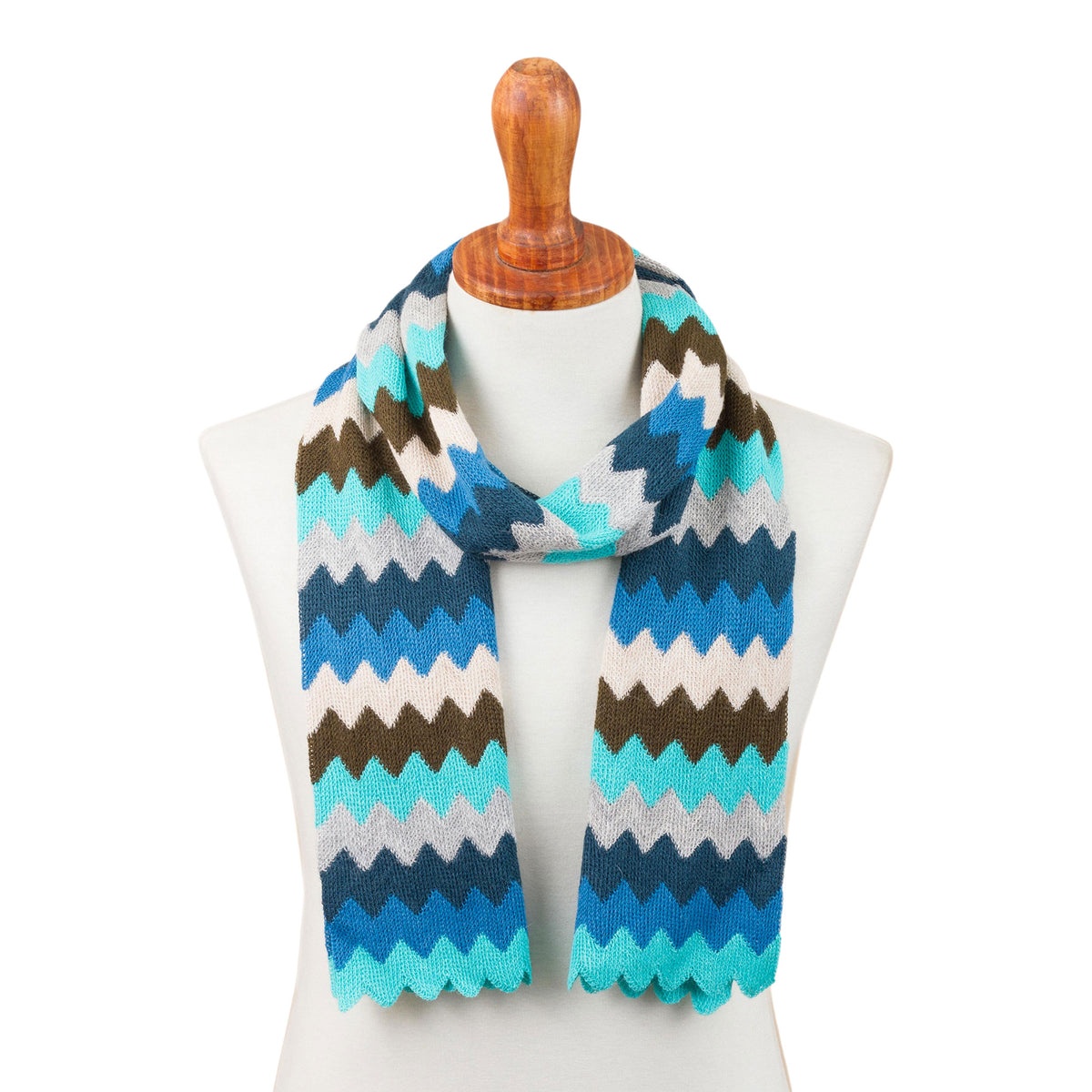 Oceanic Zigzag Pattern Alpaca Blend Wrap Scarf from Peru