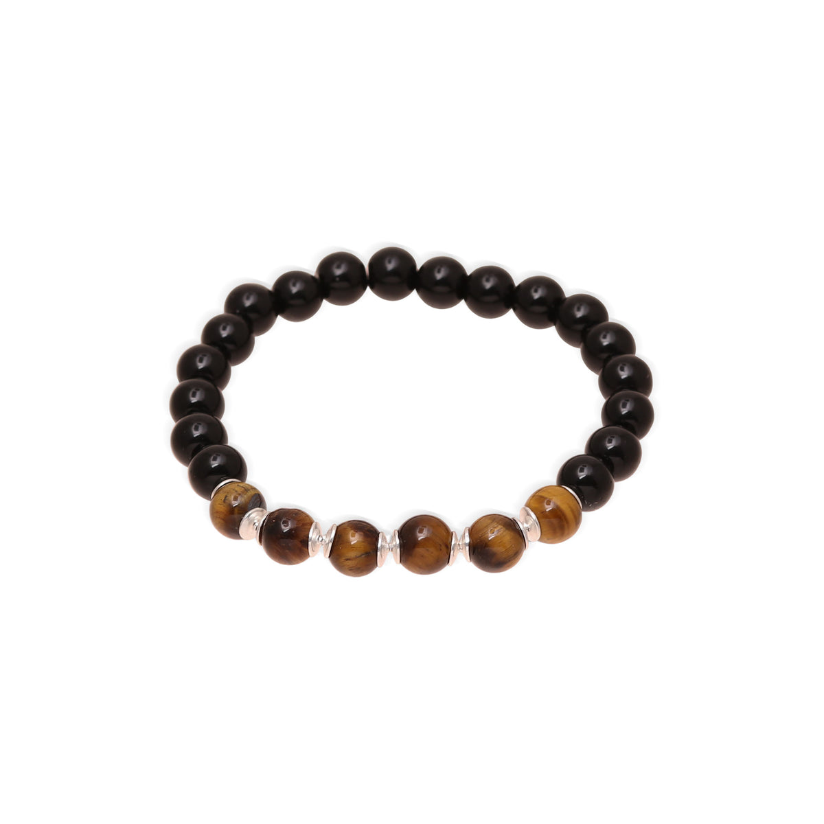 Evening Fantasy - an Onyx and Tiger's Eye Beaded Stretch Bracelet from India
