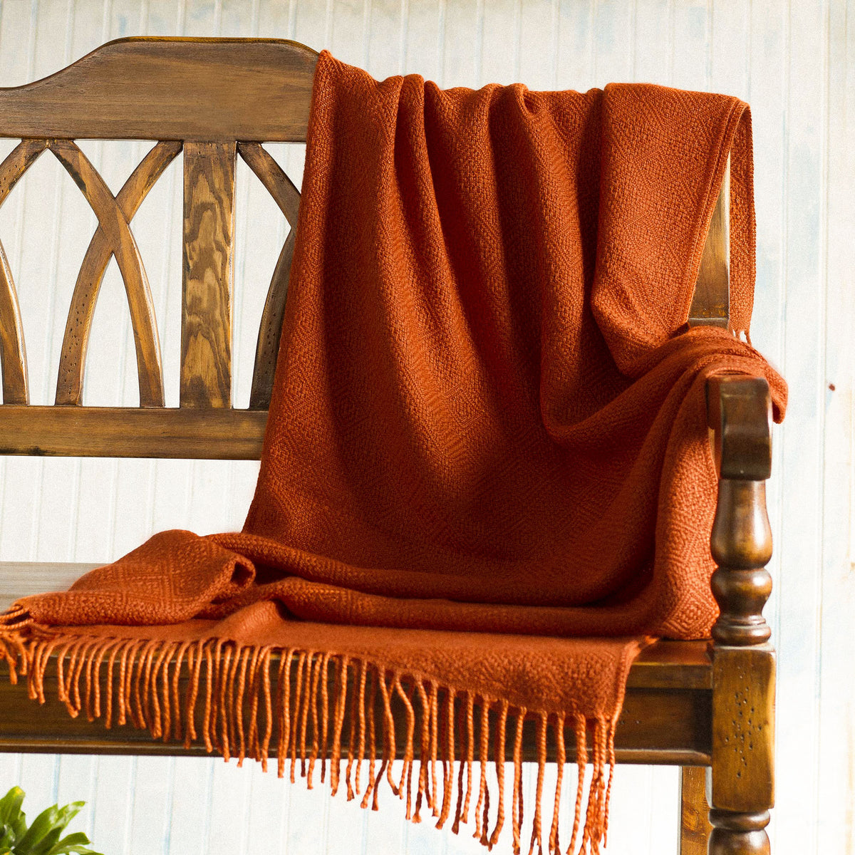 Orange Acrylic and Alpaca Throw Blanket