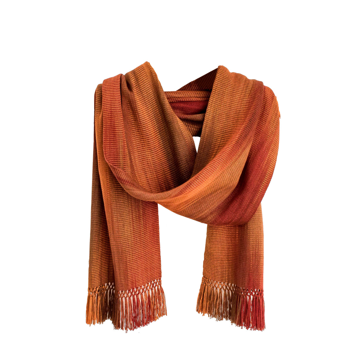 Orange Brown Maroon Hand Woven Rayon Chenille Scarf