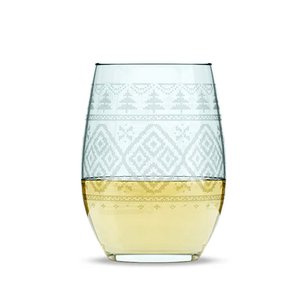 Pine Tree Sweater Stemless Wine Glass - Set of 2