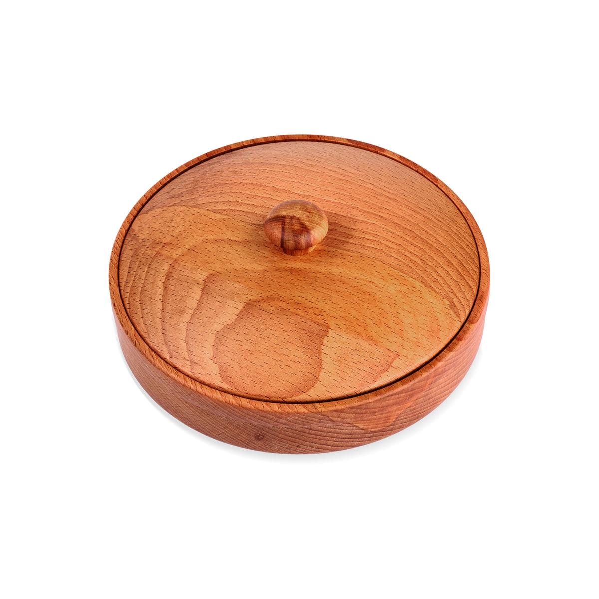 Sylvan Treasure - a Polished Round Brown Beechwood Decorative Box with Lid