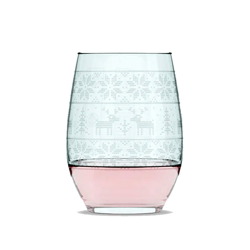 Reindeer Sweater Stemless Wine Glass - Set of 2