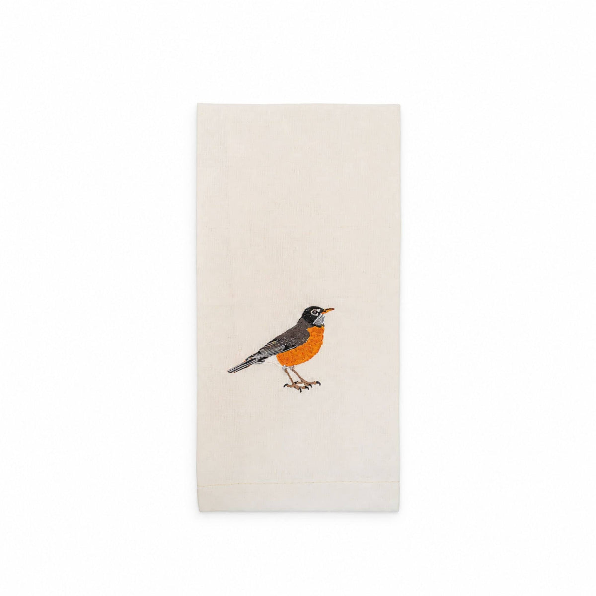 Bird Embroidered Tea Towel, Robin