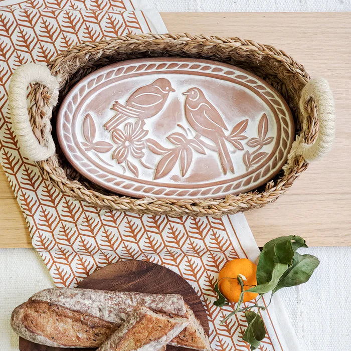 Bread Warmer & Basket with Tea Towel Oval Gift Set