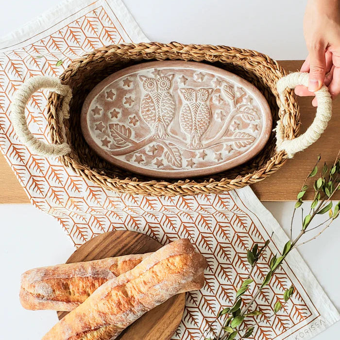 Bread Warmer & Basket with Tea Towel Oval Gift Set