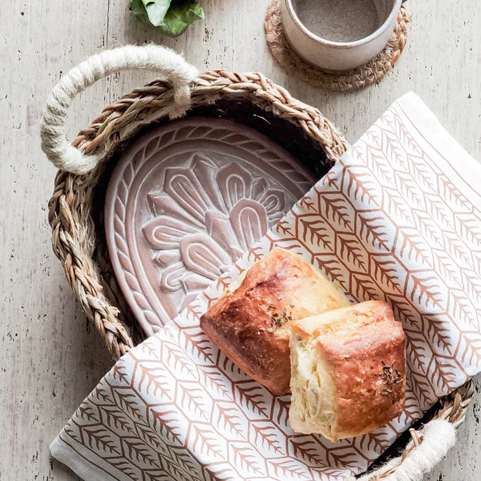 Bread Warmer & Basket with Tea Towel Oval Gift Set