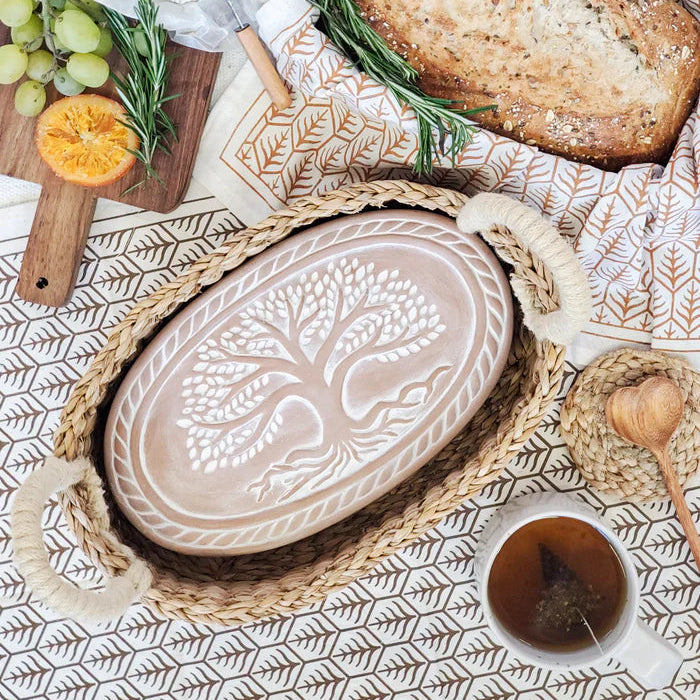 Bread Warmer & Basket with Tea Towel Oval Gift Set