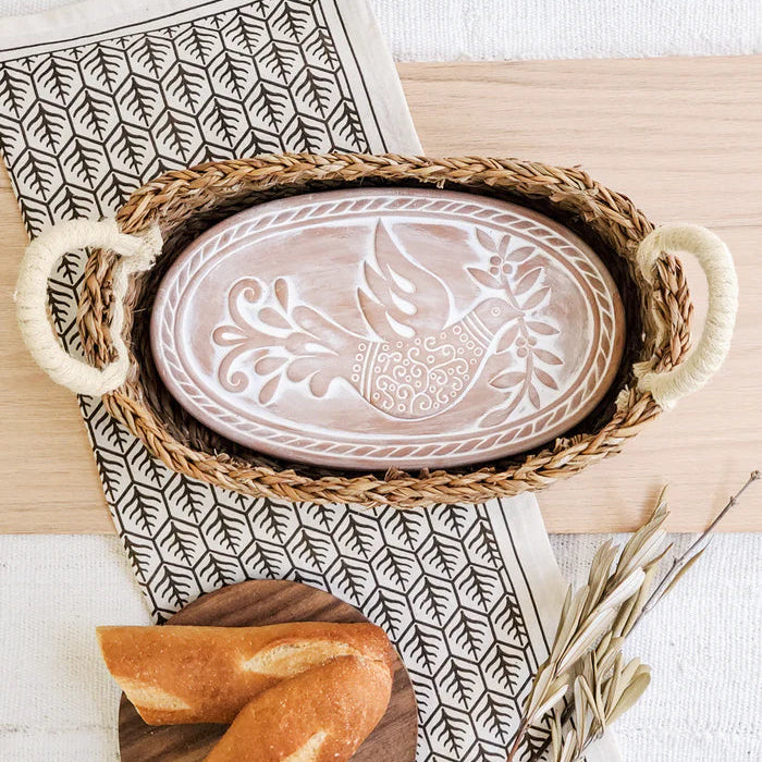 Bread Warmer & Basket with Tea Towel Oval Gift Set