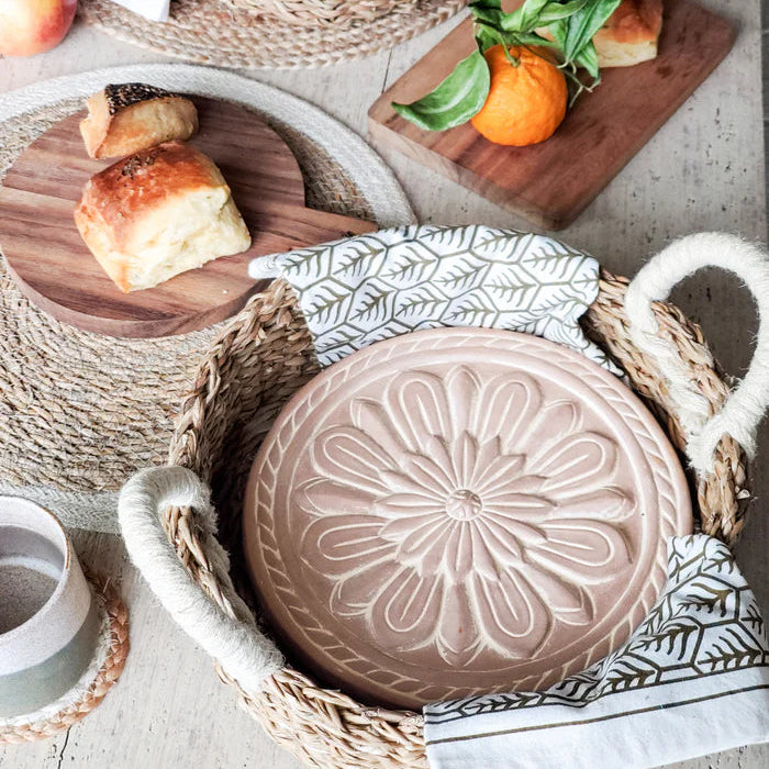 Bread Warmer & Basket with Tea Towel Round Gift Set
