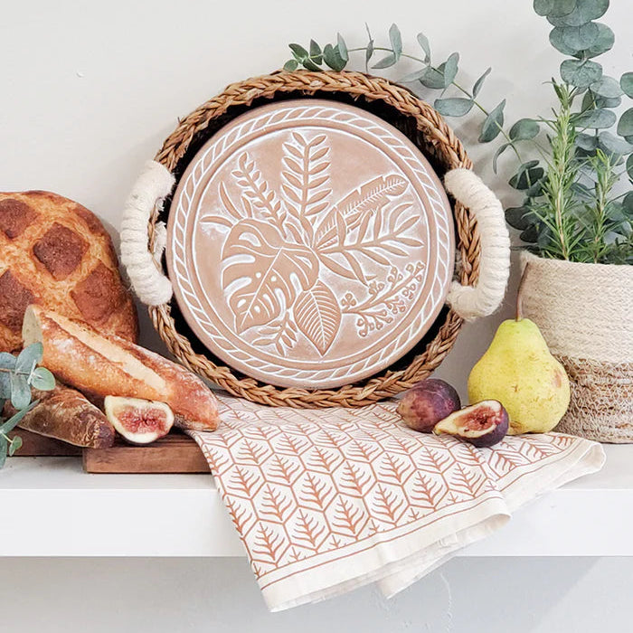 Bread Warmer & Basket with Tea Towel Round Gift Set