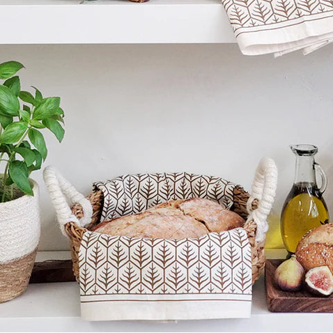 Bread Warmer & Basket with Tea Towel Round Gift Set